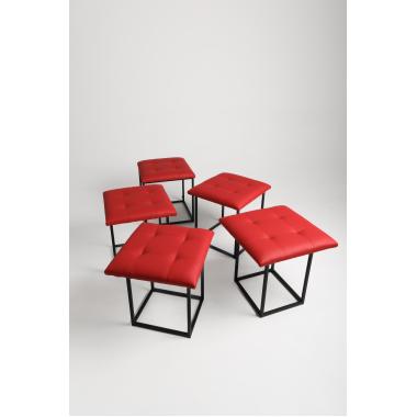 Transformuojamas pufas „5-in-1“, raudona spalva, eko oda, 50x50x50cm